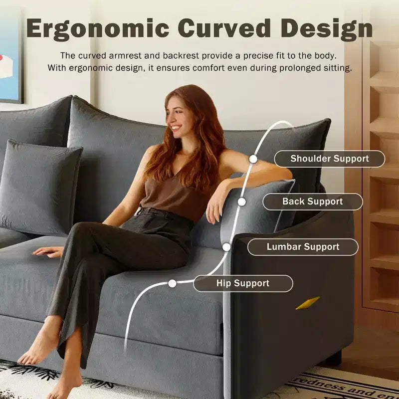 Divano a 3 Posti Whisen 81.9 Moderno in Velluto, Divano Letto Estraibile King Size, Divano Letto Convertibile 3-in-1 con 3 Cuscini