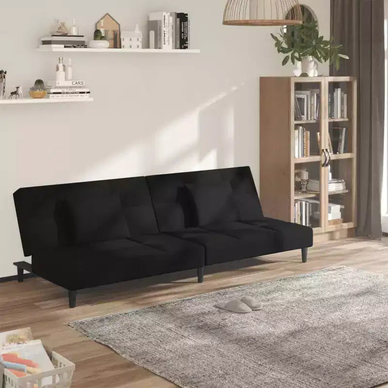 vidaXL Divano letto a 2 posti con due cuscini in velluto nero