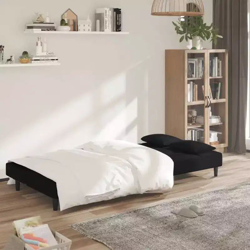 vidaXL Divano letto a 2 posti con due cuscini in velluto nero
