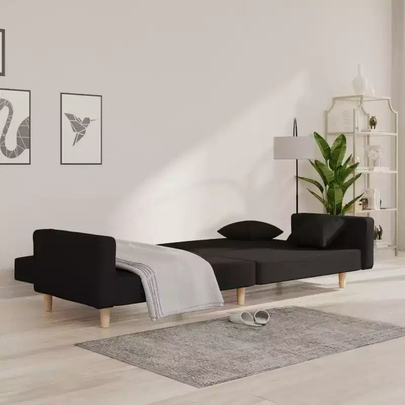 vidaXL Canapé-lit 2 places avec deux oreillers Causeuse Meuble Tissu