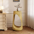 TUYOHW Table d'appoint en béton pour terrasse, design creux, aspect bois, pour jardin, piscine et balcon
