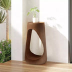 TUYOHW Table d'appoint en béton pour terrasse, design creux, aspect bois, pour jardin, piscine et balcon