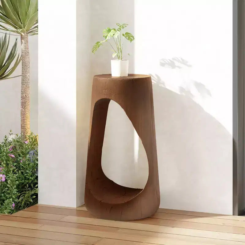 TUYOHW Table d'appoint en béton pour terrasse, design creux, aspect bois, pour jardin, piscine et balcon