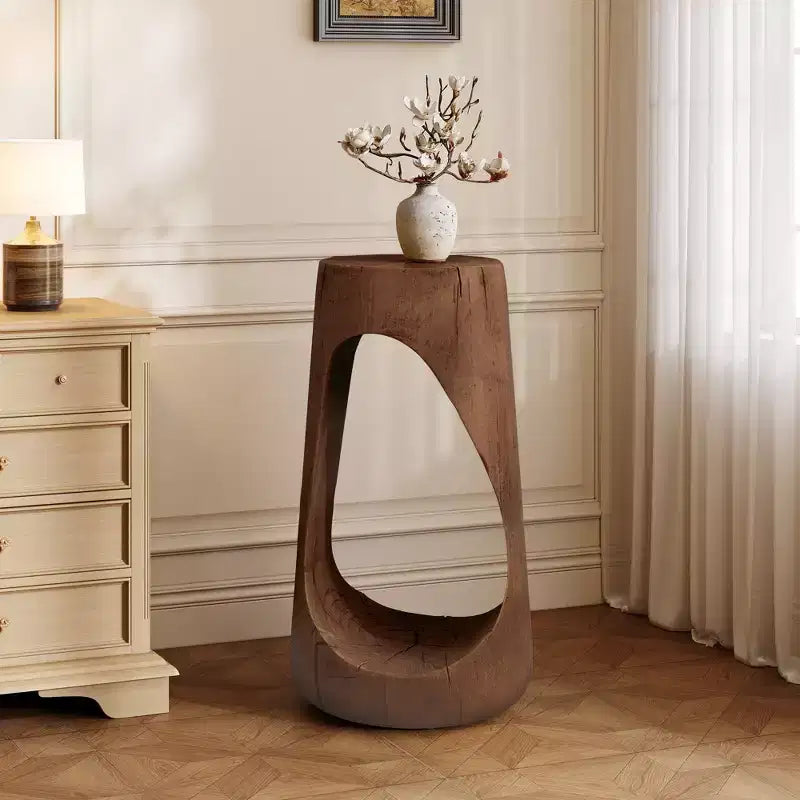 TUYOHW Table d'appoint en béton pour terrasse, design creux, aspect bois, pour jardin, piscine et balcon