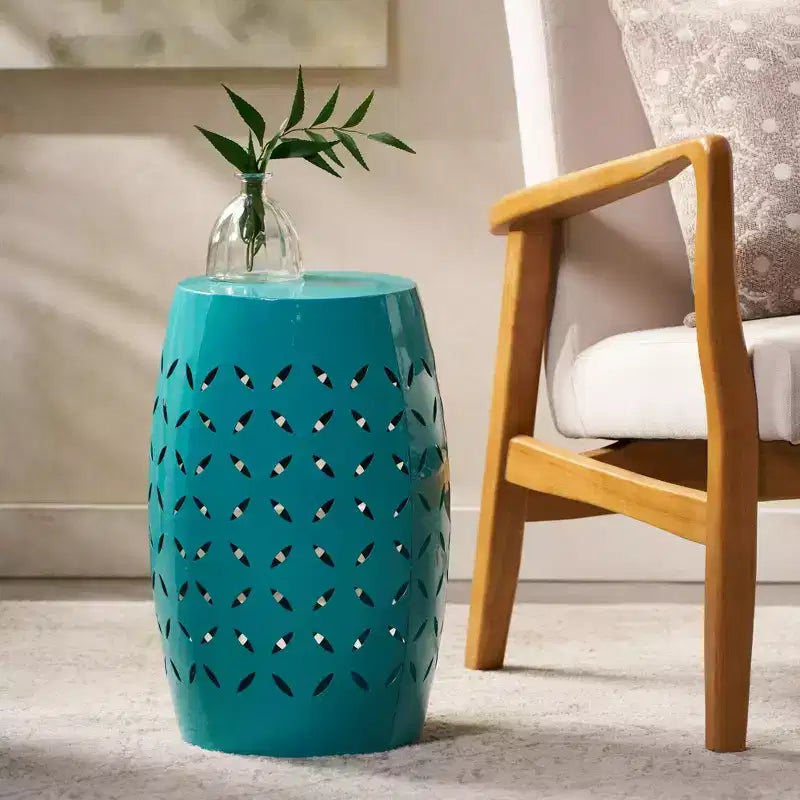 TUYOHW 30 cm Tavolino da Patio Cilindrico, Tavolino da Esterno con Motivo Floreale Intagliato al Laser per Cortile, Piscina, Compagno da Interno