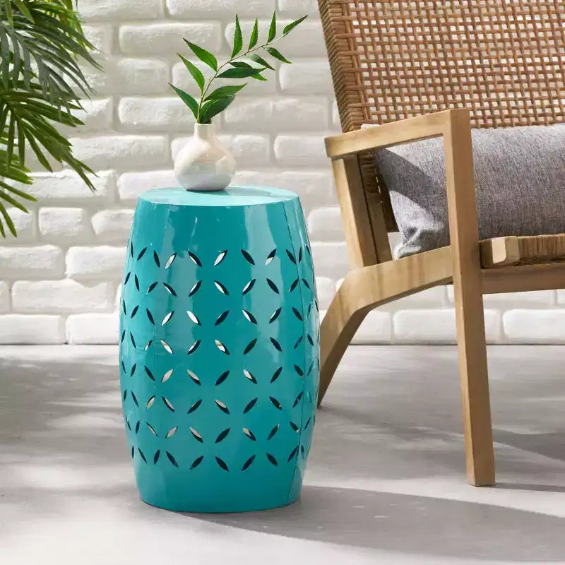TUYOHW 30 cm Tavolino da Patio Cilindrico, Tavolino da Esterno con Motivo Floreale Intagliato al Laser per Cortile, Piscina, Compagno da Interno