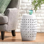 TUYOHW 30 cm Tavolino da Patio Cilindrico, Tavolino da Esterno con Motivo Floreale Intagliato al Laser per Cortile, Piscina, Compagno da Interno