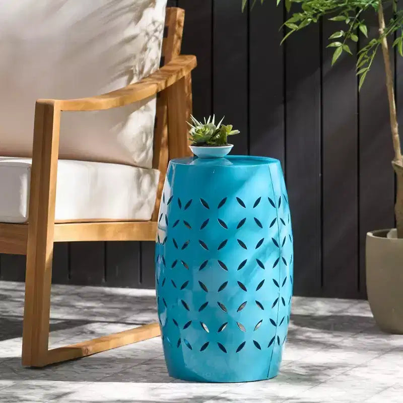 TUYOHW 30 cm Tavolino da Patio Cilindrico, Tavolino da Esterno con Motivo Floreale Intagliato al Laser per Cortile, Piscina, Compagno da Interno