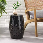 TUYOHW 30 cm Tavolino da Patio Cilindrico, Tavolino da Esterno con Motivo Floreale Intagliato al Laser per Cortile, Piscina, Compagno da Interno