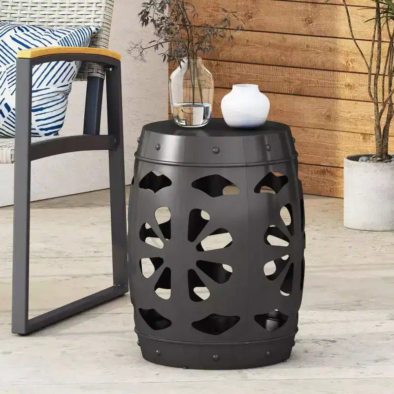 TUYOHW Modern Round Patio End Table,16.54 inch Iron Patio Side Table for Backyard,Pool, Indoor Companion,Durable and Stable
