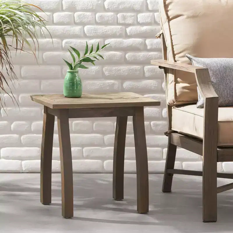 TUYOHW Tavolino d'appoggio da patio in legno di acacia, 48x38x48 cm, resistente alle intemperie, per giardino, piscina, compagno da interno, rettangolare