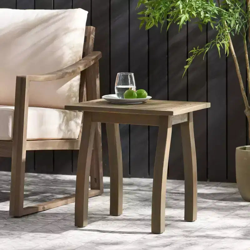 TUYOHW Tavolino d'appoggio da patio in legno di acacia, 48x38x48 cm, resistente alle intemperie, per giardino, piscina, compagno da interno, rettangolare