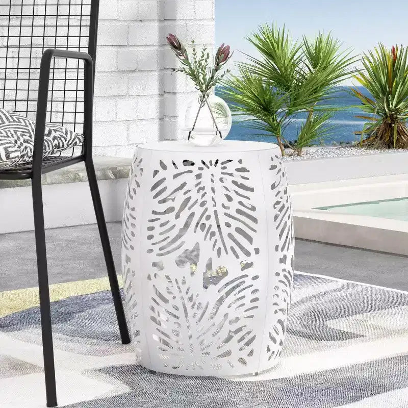 TUYOHW Table d'appoint de patio ronde moderne, 33,6 cm, en fer, pour jardin, piscine, compagnon d'intérieur, durable et stable