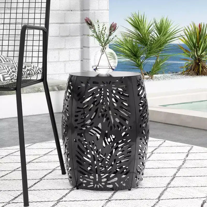 TUYOHW Table d'appoint de patio ronde moderne, 33,6 cm, en fer, pour jardin, piscine, compagnon d'intérieur, durable et stable