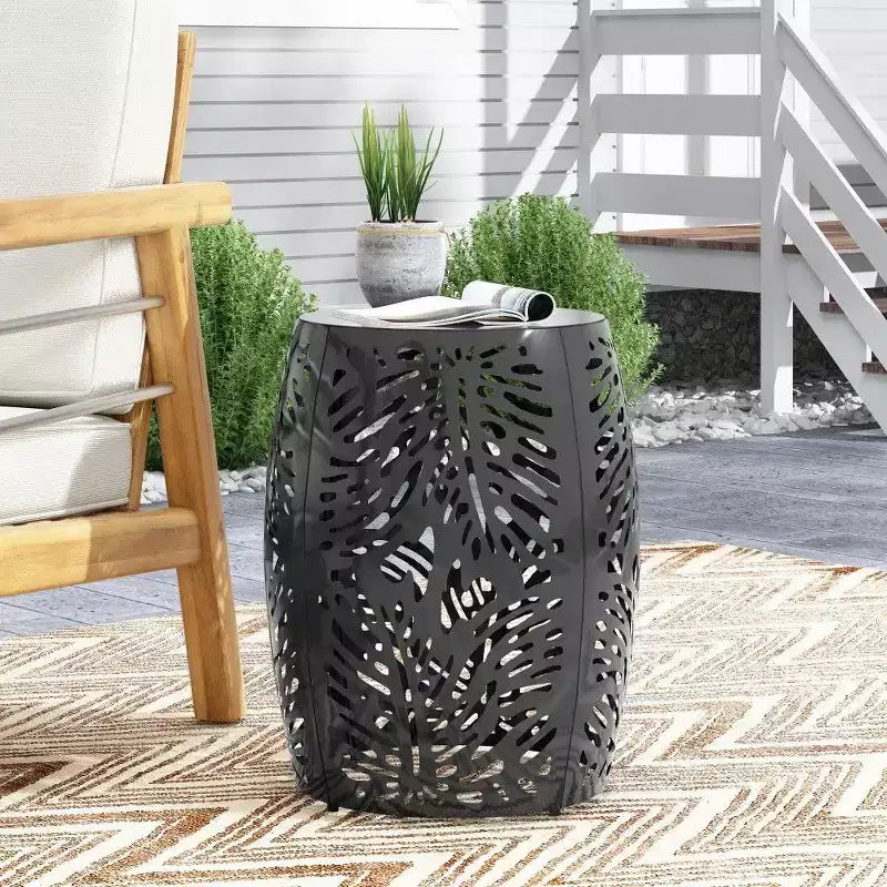 TUYOHW Table d'appoint de patio ronde moderne, 33,6 cm, en fer, pour jardin, piscine, compagnon d'intérieur, durable et stable
