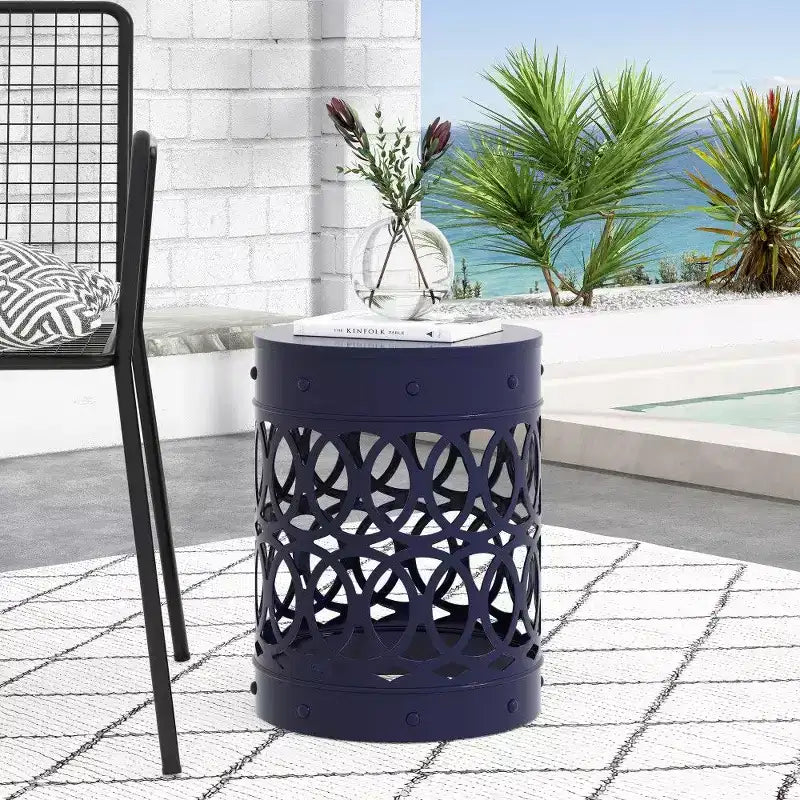 TUYOHW Tavolino rotondo moderno per patio, tavolino laterale in ferro per giardino, piscina, compagno da interno, durevole e stabile