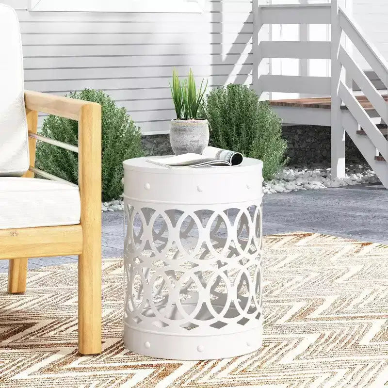 TUYOHW Tavolino rotondo moderno per patio, tavolino laterale in ferro per giardino, piscina, compagno da interno, durevole e stabile