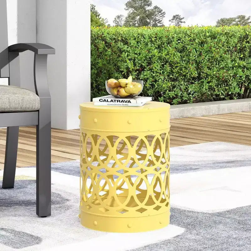 TUYOHW Tavolino rotondo moderno per patio, tavolino laterale in ferro per giardino, piscina, compagno da interno, durevole e stabile
