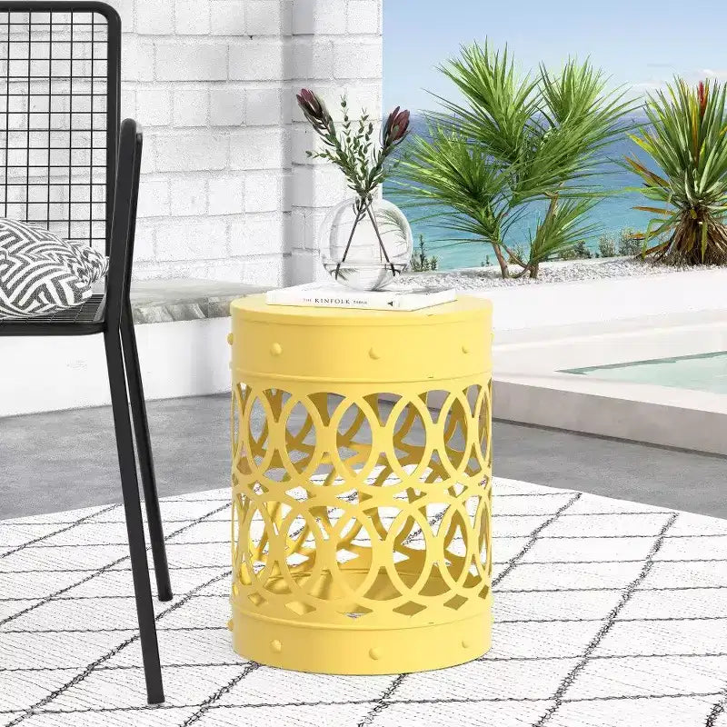 TUYOHW Tavolino rotondo moderno per patio, tavolino laterale in ferro per giardino, piscina, compagno da interno, durevole e stabile