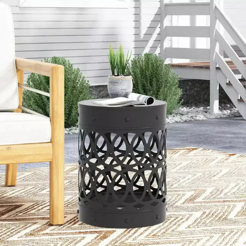 TUYOHW Tavolino rotondo moderno per patio, tavolino laterale in ferro per giardino, piscina, compagno da interno, durevole e stabile