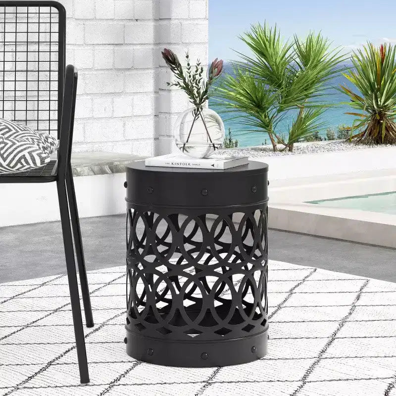 TUYOHW Tavolino rotondo moderno per patio, tavolino laterale in ferro per giardino, piscina, compagno da interno, durevole e stabile