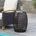 TUYOHW Round Patio End Table with Hollow Framework,Metal Patio Side Table for Backyard,Pool,Indoor Companion,Durable and Rustproof,Black