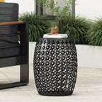 TUYOHW Table d'appoint de patio ronde avec cadre creux, table d'appoint de patio en métal pour arrière-cour, piscine, compagnon intérieur, durable et et antirouille, noir