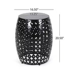 TUYOHW Table d'appoint de patio ronde avec cadre creux, table d'appoint de patio en métal pour arrière-cour, piscine, compagnon intérieur, durable et et antirouille, noir