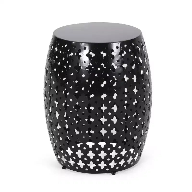 TUYOHW Table d'appoint de patio ronde avec cadre creux, table d'appoint de patio en métal pour arrière-cour, piscine, compagnon intérieur, durable et et antirouille, noir
