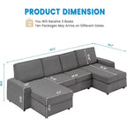 Divano Componibile Sectional, Divano a U con Rivestimento Lavabile Rimovibile, Divano Moderno Grigio Convertibile a Seduta Profonda per Soggiorno, Ufficio