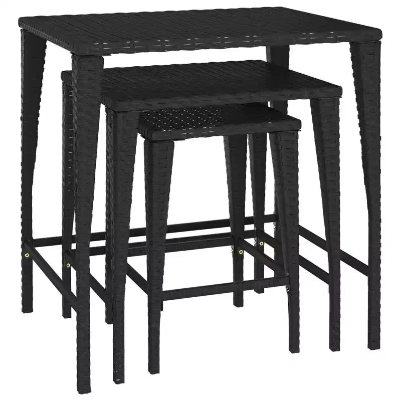 vidaXL Nesting Tables Accent Side Table for Living Room Set of 3 Poly Rattan