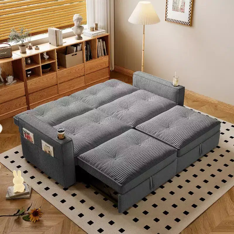 Divano letto convertibile 73 con poliestere a coste, divano letto reclinabile a due posti per soggiorno, camera degli ospiti o appartamento-Panipeachy