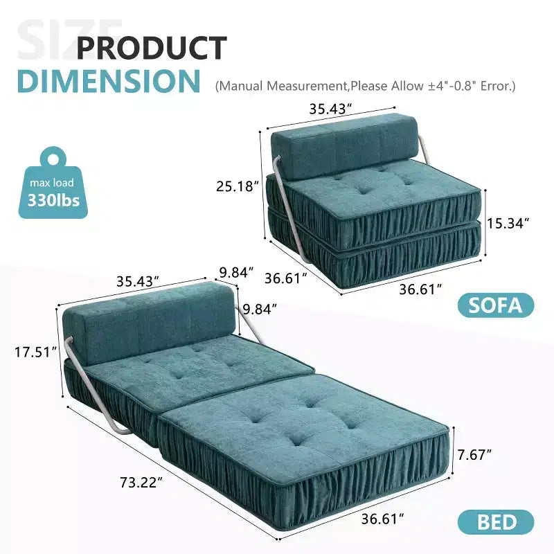 Divano letto singolo pieghevole moderno, poltrona letto convertibile in velluto a coste per soggiorno, camera degli ospiti, ufficio o appartamento-Panipeachy