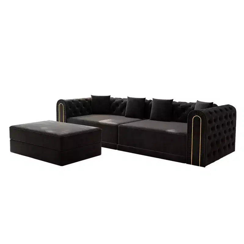 Canapé-Lit Convertible Moderne 3 en 1 avec Ottomane et Oreillers, Canapé Inclinable en Velours pour Salon, Chambre d'amis ou Salle de Détente - Panipeachy