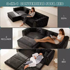 Canapé-Lit Convertible Moderne 3 en 1 avec Ottomane et Oreillers, Canapé Inclinable en Velours pour Salon, Chambre d'amis ou Salle de Détente - Panipeachy