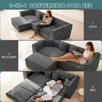 Canapé-Lit Convertible Moderne 3 en 1 avec Ottomane et Oreillers, Canapé Inclinable en Velours pour Salon, Chambre d'amis ou Salle de Détente - Panipeachy