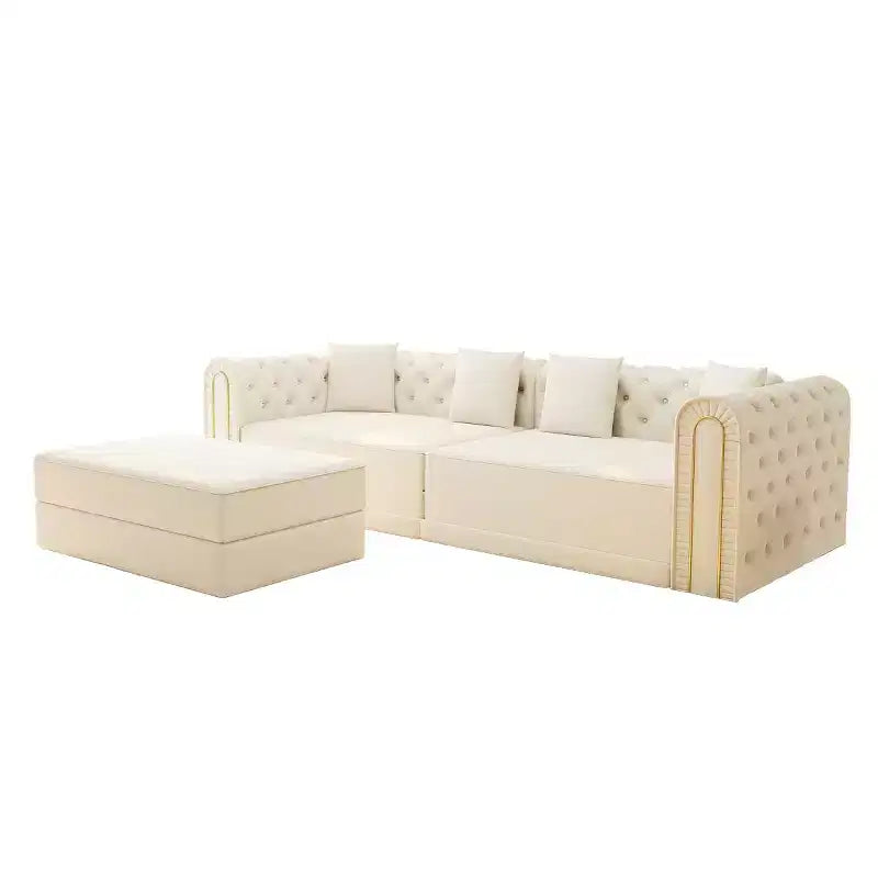 Canapé-Lit Convertible Moderne 3 en 1 avec Ottomane et Oreillers, Canapé Inclinable en Velours pour Salon, Chambre d'amis ou Salle de Détente - Panipeachy