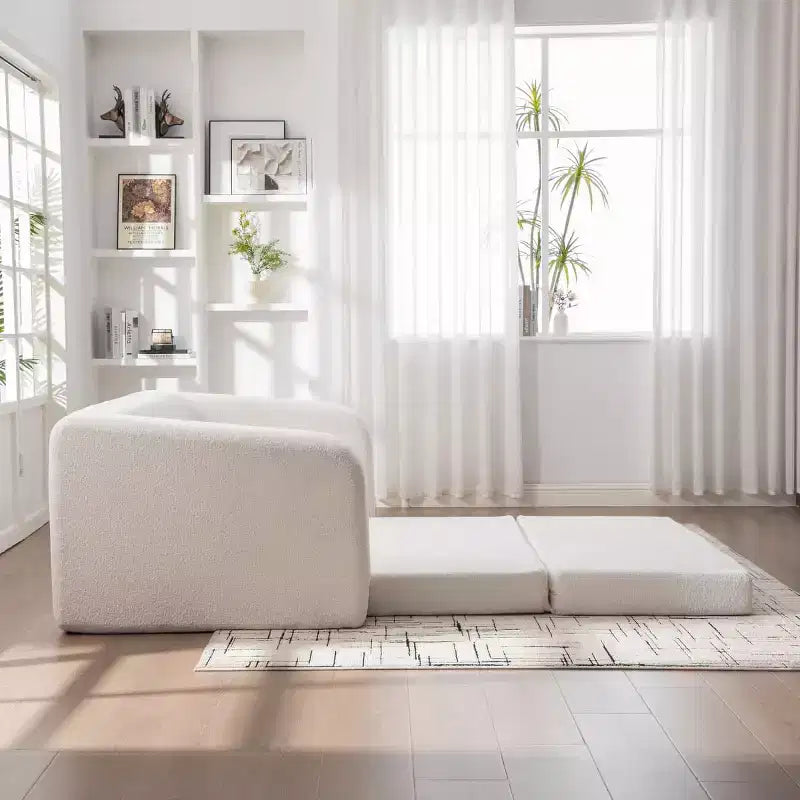 Moderno Divano Letto Convertibile 2-in-1 con Cuscini, Divanetto Pieghevole in ciniglia per Soggiorno o Camera degli Ospiti - Panipeachy