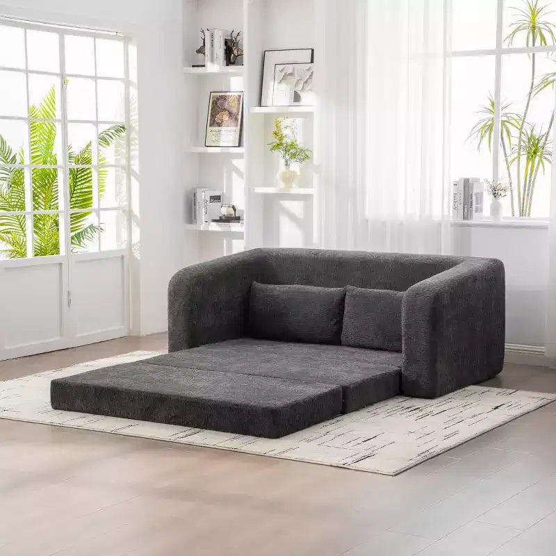 Moderno Divano Letto Convertibile 2-in-1 con Cuscini, Divanetto Pieghevole in ciniglia per Soggiorno o Camera degli Ospiti - Panipeachy