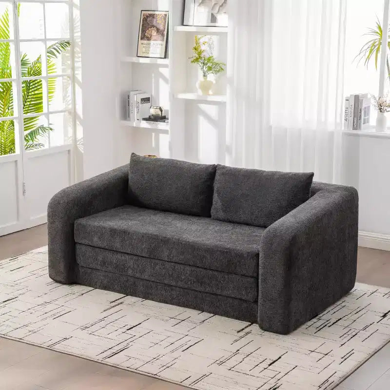 Moderno Divano Letto Convertibile 2-in-1 con Cuscini, Divanetto Pieghevole in ciniglia per Soggiorno o Camera degli Ospiti - Panipeachy