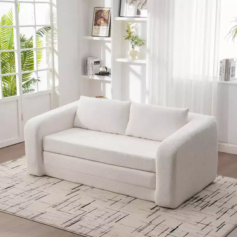 Moderno Divano Letto Convertibile 2-in-1 con Cuscini, Divanetto Pieghevole in ciniglia per Soggiorno o Camera degli Ospiti - Panipeachy