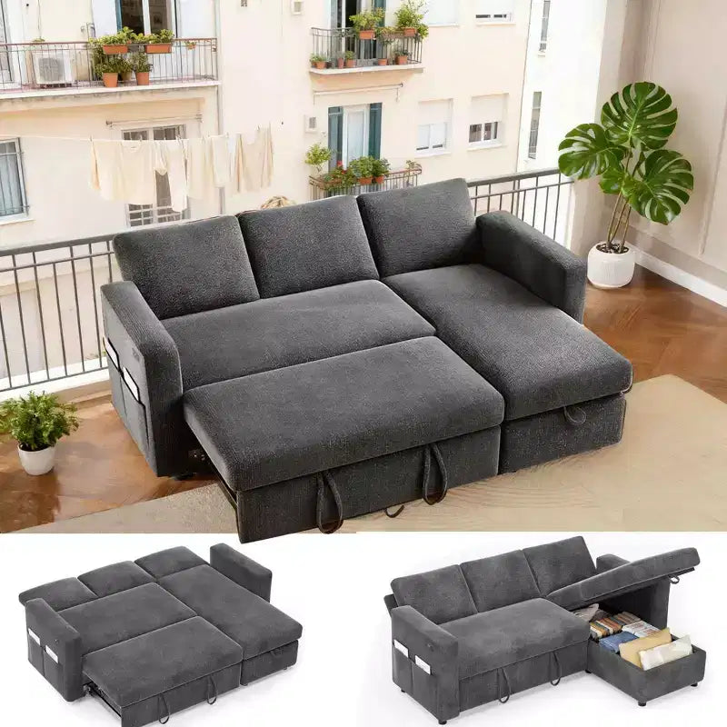 Divano letto Dyonery 81 con letto estraibile, divano componibile a L con letto estraibile