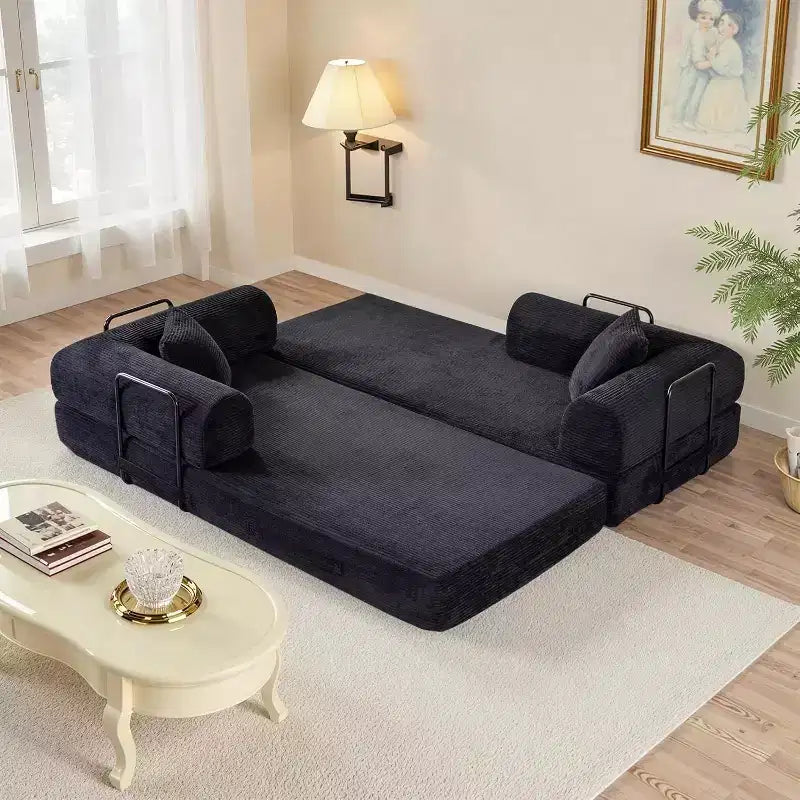 MooxvMoo Divano Letto Convertibile 4-in-1 Queen Size, Futon Pieghevole in Velluto a Coste con Telaio Fisso e Cuscino, per Soggiorno, Camera da Letto, Appartamento