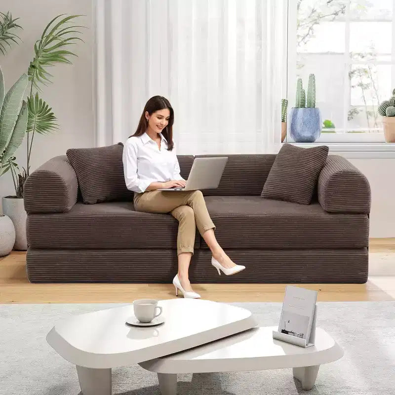 MooxvMoo Divano Letto Convertibile 4-in-1 Queen Size, Futon Pieghevole in Velluto a Coste con Telaio Fisso e Cuscino, per Soggiorno, Camera da Letto, Appartamento