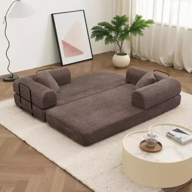 MooxvMoo Divano Letto Convertibile 4-in-1 Queen Size, Futon Pieghevole in Velluto a Coste con Telaio Fisso e Cuscino, per Soggiorno, Camera da Letto, Appartamento