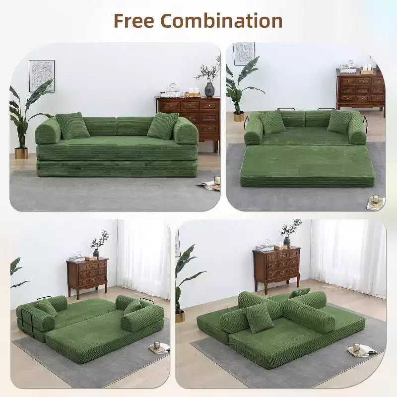 MooxvMoo Divano Letto Convertibile 4-in-1 Queen Size, Futon Pieghevole in Velluto a Coste con Telaio Fisso e Cuscino, per Soggiorno, Camera da Letto, Appartamento
