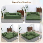 MooxvMoo Divano Letto Convertibile 4-in-1 Queen Size, Futon Pieghevole in Velluto a Coste con Telaio Fisso e Cuscino, per Soggiorno, Camera da Letto, Appartamento