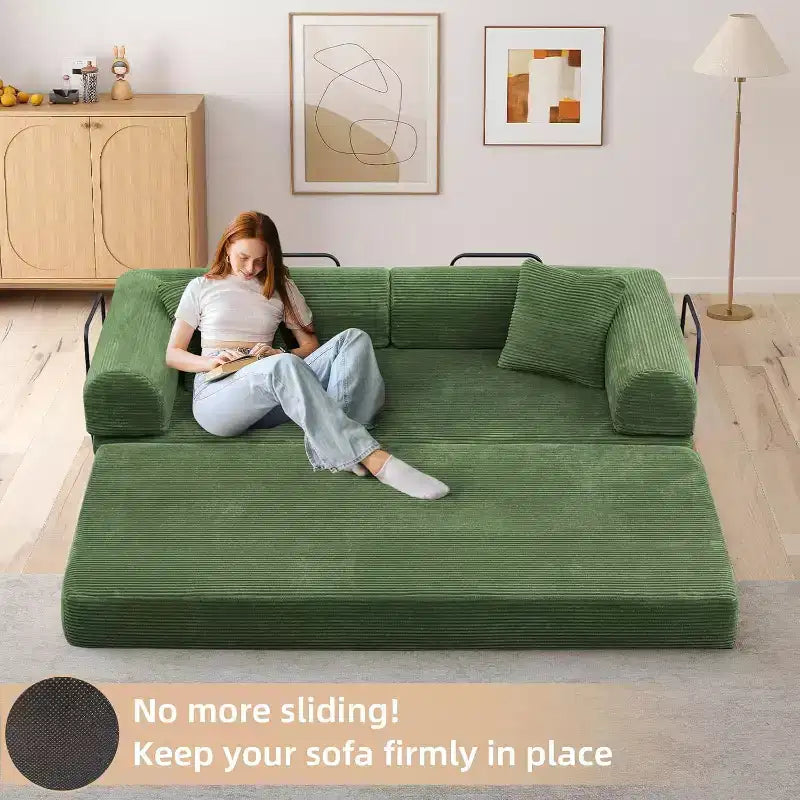 MooxvMoo Divano Letto Convertibile 4-in-1 Queen Size, Futon Pieghevole in Velluto a Coste con Telaio Fisso e Cuscino, per Soggiorno, Camera da Letto, Appartamento