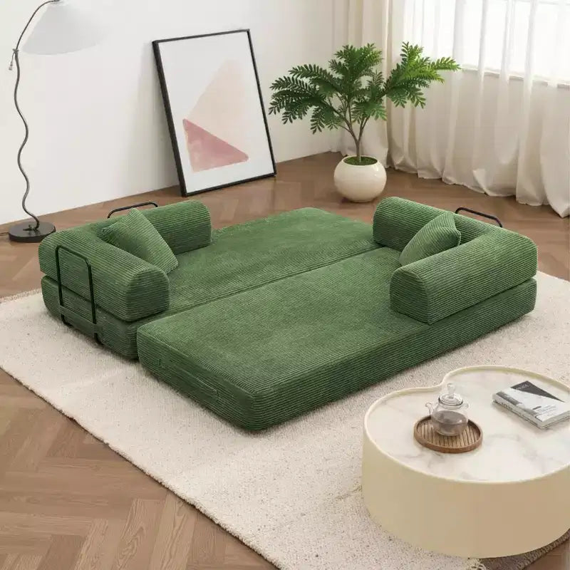 MooxvMoo Divano Letto Convertibile 4-in-1 Queen Size, Futon Pieghevole in Velluto a Coste con Telaio Fisso e Cuscino, per Soggiorno, Camera da Letto, Appartamento