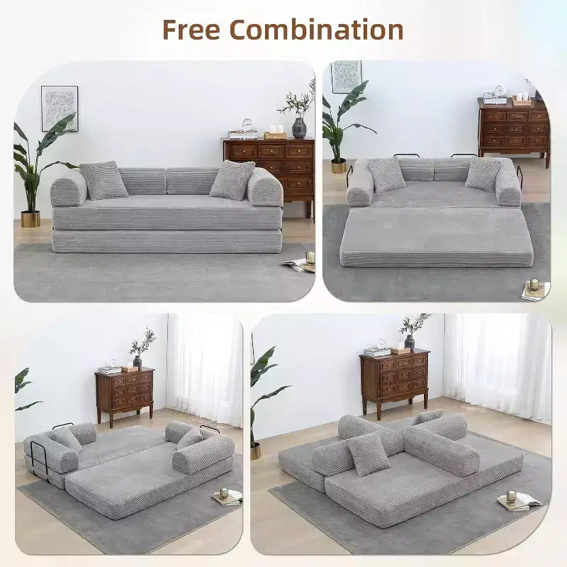 MooxvMoo Divano Letto Convertibile 4-in-1 Queen Size, Futon Pieghevole in Velluto a Coste con Telaio Fisso e Cuscino, per Soggiorno, Camera da Letto, Appartamento